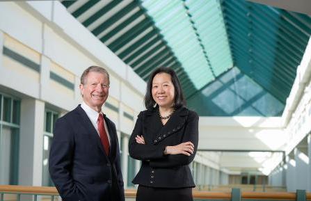 From left, Sandra L. Wong, MD, MS, and Mark A. Creager, MD, will lead Dartmouth Health's Center for Rural Health Care Delivery Science.From left, Sandra L. Wong, MD, MS, and Mark A. Creager, MD, stand under the dome at Dartmouth Hitchcock Medical Center.